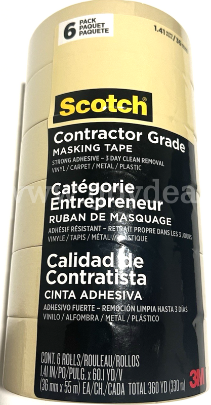 Scotch Contractor Grade Tan Masking Tape 6 Rolls 1.41 Inch 60 Yards Strong NIP