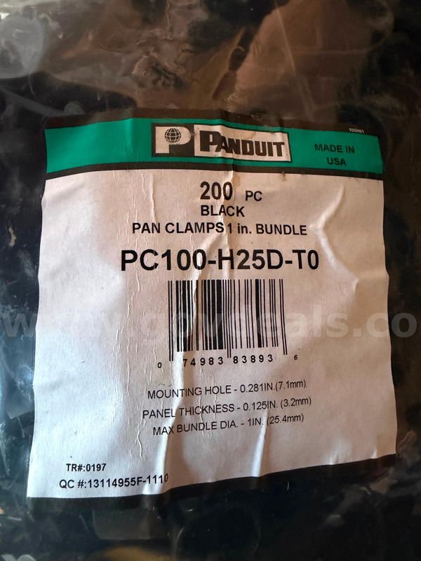 Panduit Pan Clamps 1" In Bundle Pc100-H25d-To 200 Pcs Black New In Bag *Will Ship*