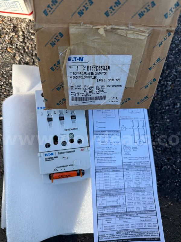Eaton E111d65x3n Iec Fvnr Contactor D Frame 65 A 24vdc Coil 3p Open New In Box *Will Ship*