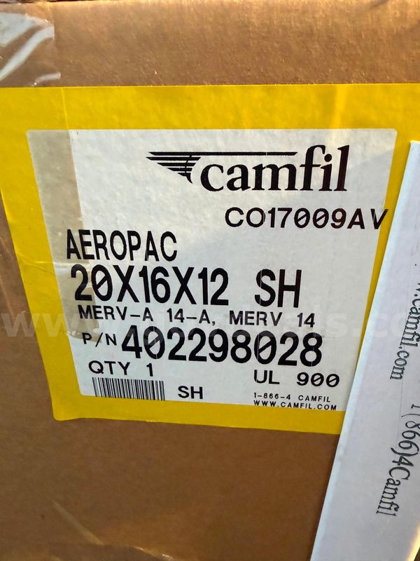 Camfil 402298028 Air Filter AEROPAC 20 X 16 X 12 SH Merv 14 ONE BOX "WILL SHIP"
