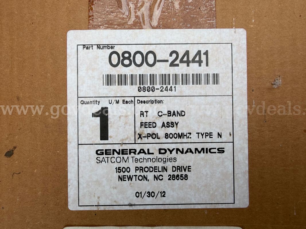 Prodelin General Dynamics Satcom Technologies Rt C-Band Feed Assy X-Pol 800 Mhz Type N 0800-2441 *Will Ship*