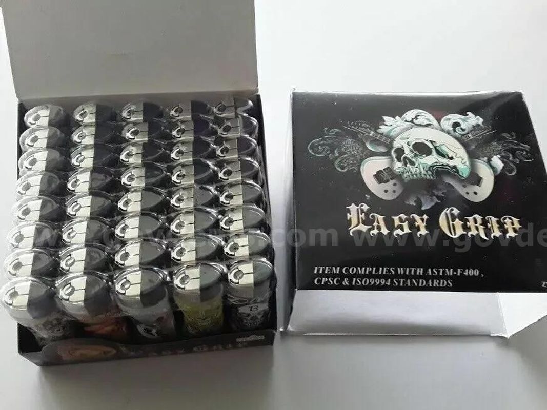 "Lot Of" 40 NEW REUSABLE NEON GAS LIGHTERS EASY GRIP Lighter -Tattoo Classic FULL SIZE Large *CAN SHIP*