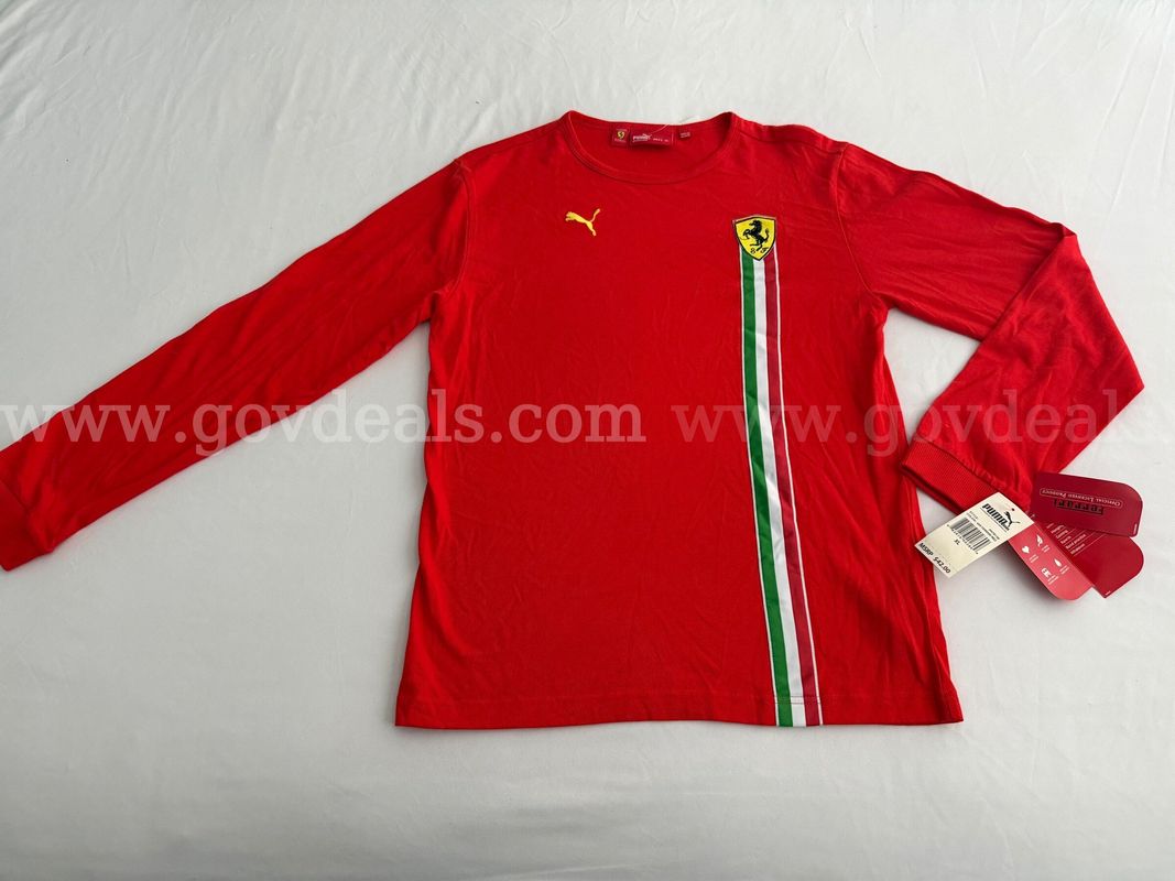 Vintage Puma Ferrari Long Sleeve Red Tee 100% Cotton Boys Size Extra Large Nwt $42 *Will Ship*