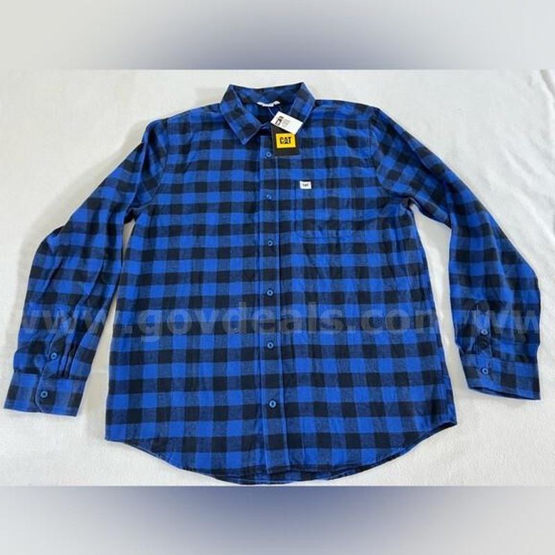Caterpillar Buffalo Plaid Flannel Mens Button Down Shirt Memphis Blue Xl Nwt $60 *Will Ship*