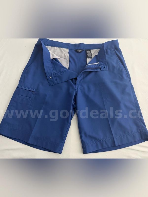 CALLAWAY Golf Short Flat Front Short Mens Size 36 Color Solid Blue Side Pocket *WILL SHIP*