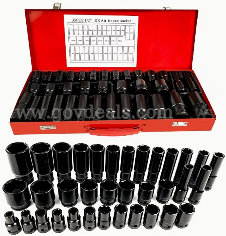 35 Piece 1/2 Inch Drive Metric Air Impact Socket Set Deep Shallow 8mm-32mm
