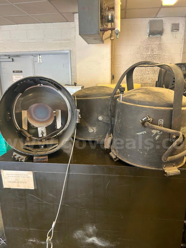 1, lot of three Kliegl theatre spotlights