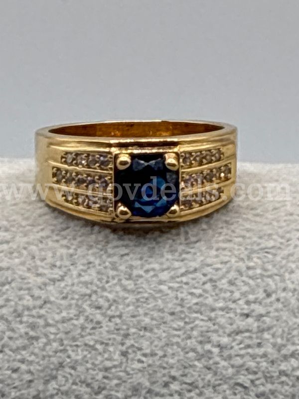 Size 9.5 Men’s CZ Sapphire Ring. 24K Real Gold Plated