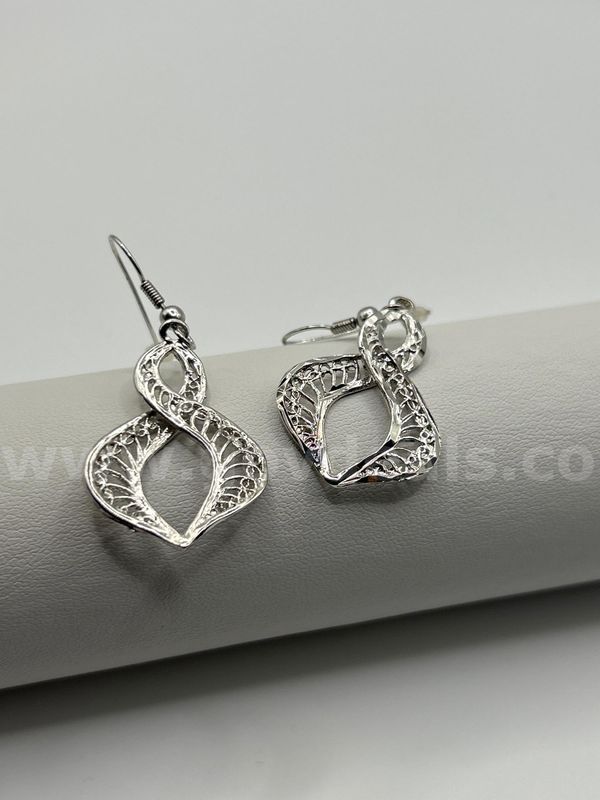 Rhodium Clad (Silver) Fancy Detailed Earrings.