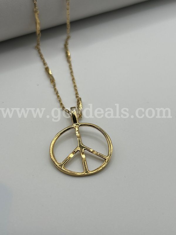 20" Dainty Necklace & Peace Pendant Set. 24K Real Gold Plated