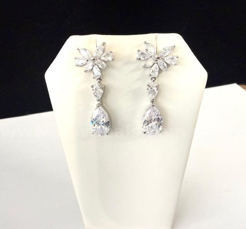 Gorgeous, Rhodium Clad, Pear Shape, CZ Solitaire Drop Earrings