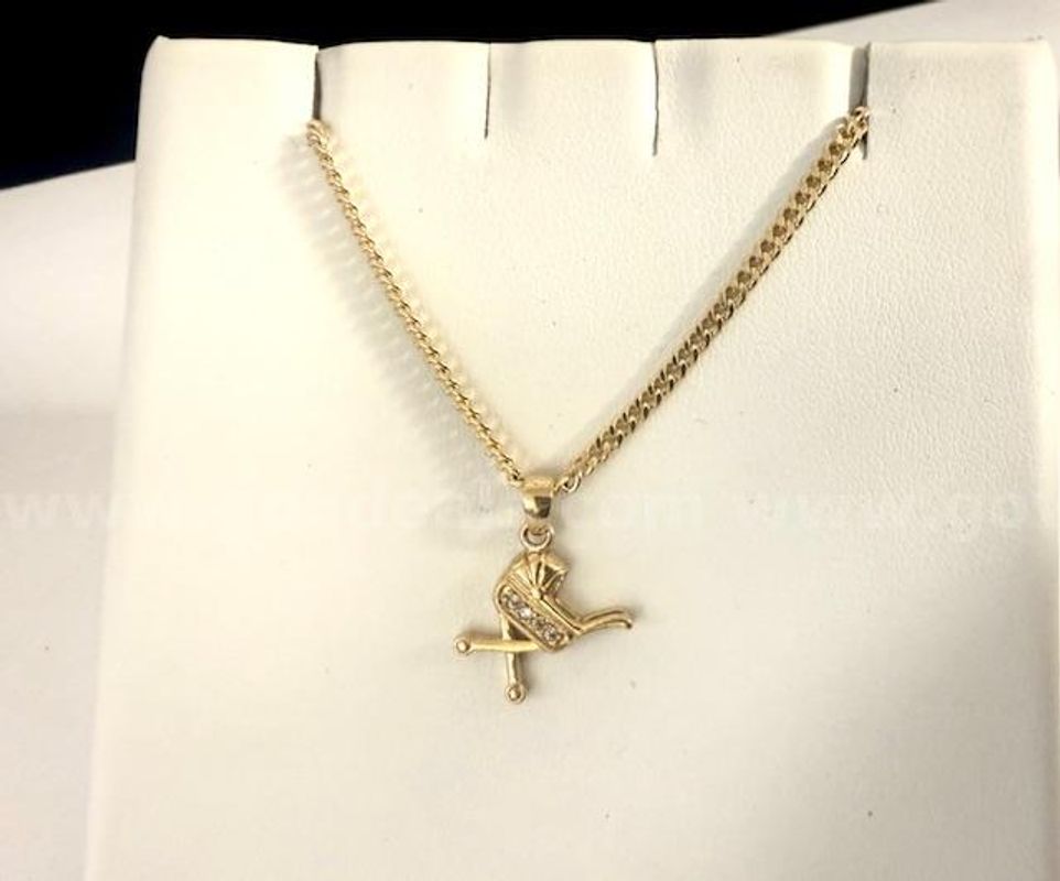 Adorable, 24k Gold Clad, CZ Baby Carriage Pendant W/18" Curb Link Necklace