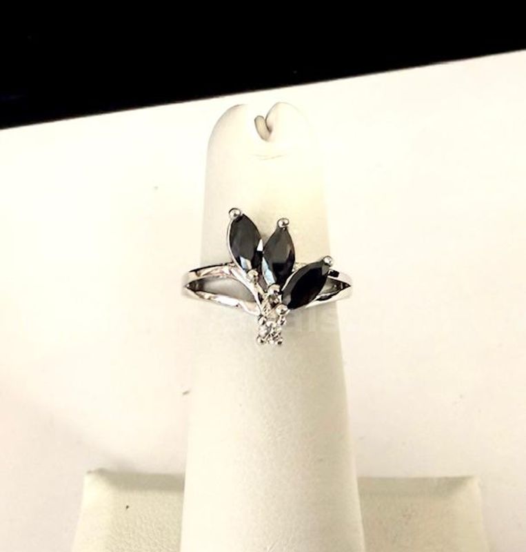 Gorgeous, Rhodium Clad, Size 4, Ladies, CZ Black Onyx Fashion Ring