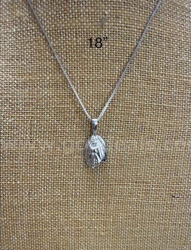 18", Rhodium Clad, Necklace W/Baseball Mit Pendant