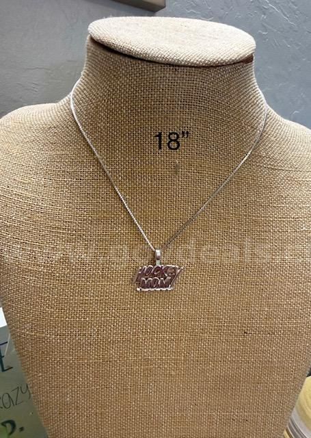 Rhodium Clad,18 Inch, Curb Link Necklace W/Hockey Mom Pendant