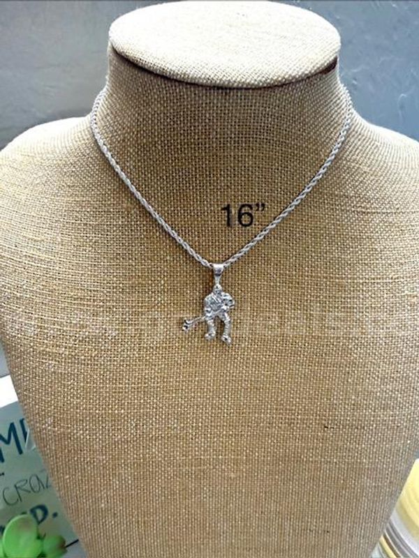 Rhodium Clad, 2MM, 16 Inch Rope Necklace W/Hockey Pendant