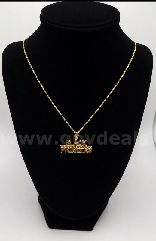 20” Small Chain Necklace W/ “Black Princess” Pendant 24K Real Gold Plated