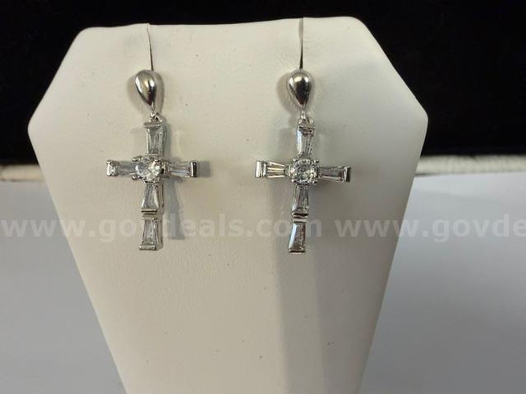 Stunning, Rhodium Clad (Silver), CZ Cross Stud Earrings