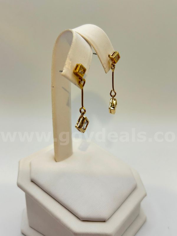 Dangling Drop CZ Earrings, 24K Real Gold Filled