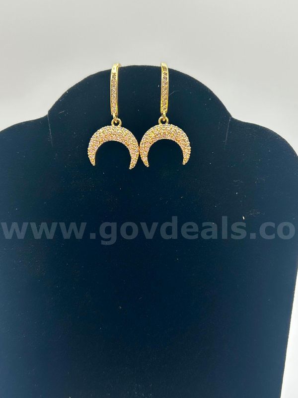 FREE SHIP W/WIN!! Crescent CZ Drop Earrings 24K Real Gold Filled.