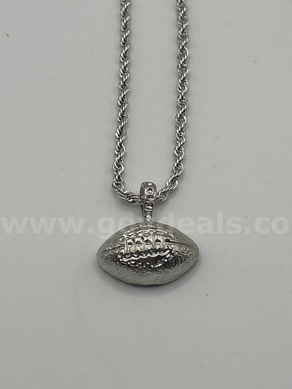 Gorgeous, Rhodium Clad (Silver), 18” , Rope Necklace W/Football Charm.