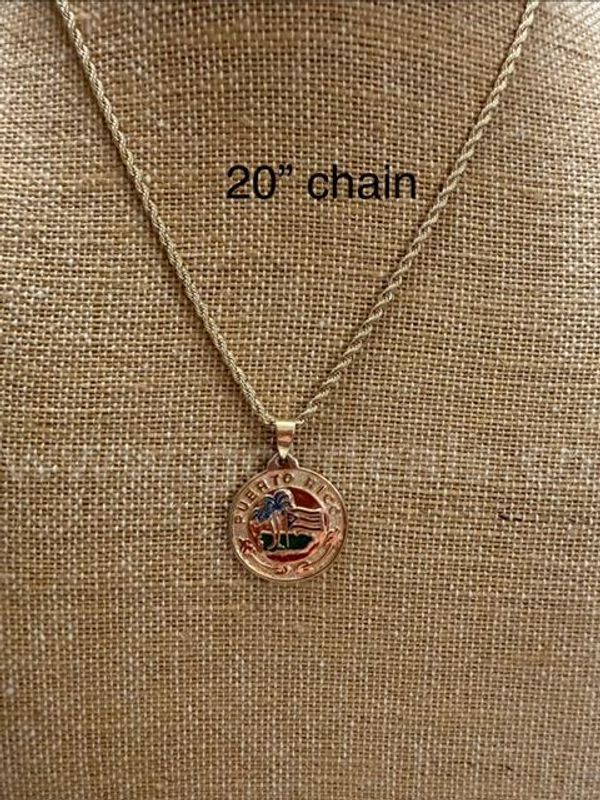 2MM, Diamond Cut, Real 24k Gold Filled, Rope Chain Necklace, 20 Inch, W/Puerto Rico Pendant