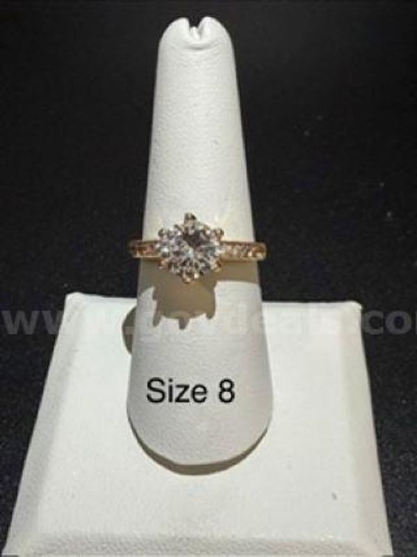 Gorgeous, Ladies, 2 Carat, CZ Brilliant Solitaire, Bridal Ring W/Accents, Real 24k Gold Plated