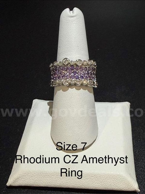 Stunning, Ladies, Rhodium Clad (Silver), Size 7, CZ, Amethyst Ring