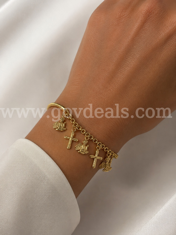 FREE SHIP W/WIN!! Angel/Cross Charm Bracelet. 24K Real Gold Filled