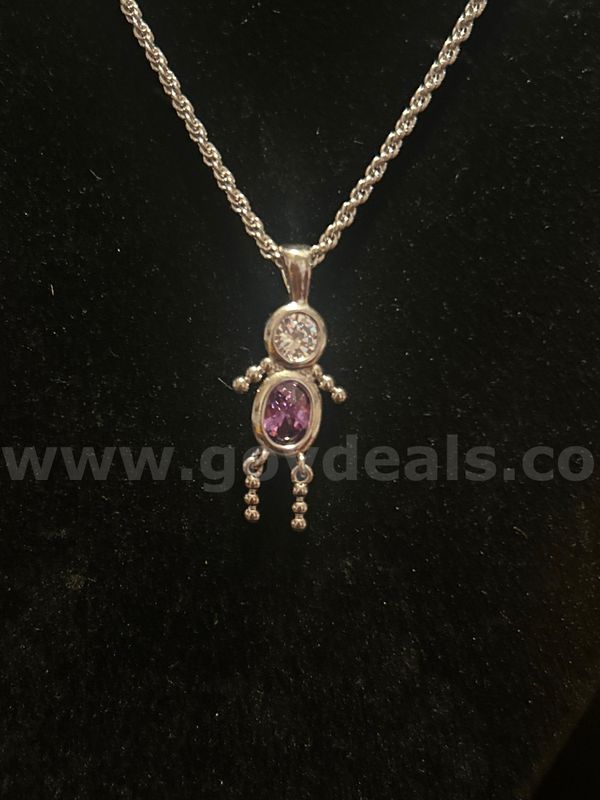 1mm, (Silver), 16 Inch, Diamond Cut Rope W/ Amethyst Birthstone CZ Little Boy Pendant