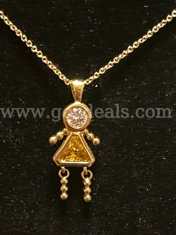 22” Chain Necklace W/ Nov. Birthstone CZ Baby Girl Pendant 24K Gold Filled.