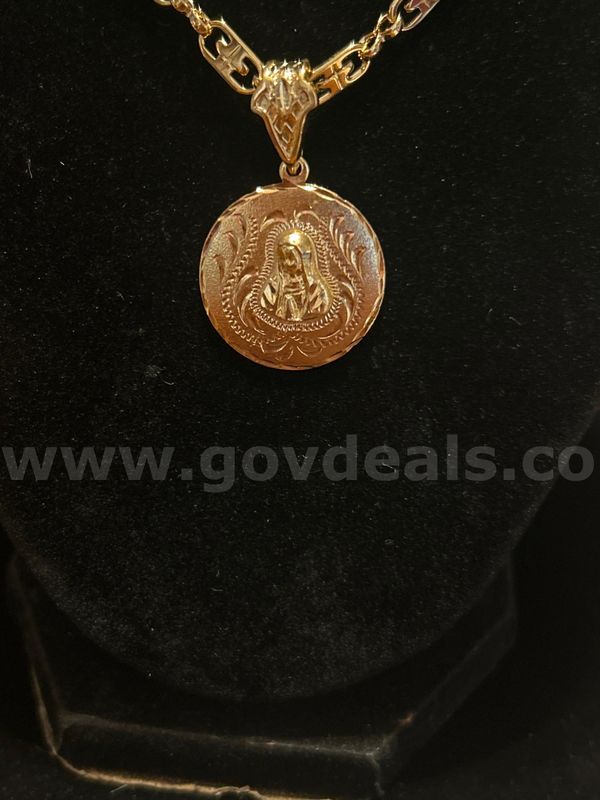 18”, Lady of Guadalupe Necklace. 24k Real Gold Plated.