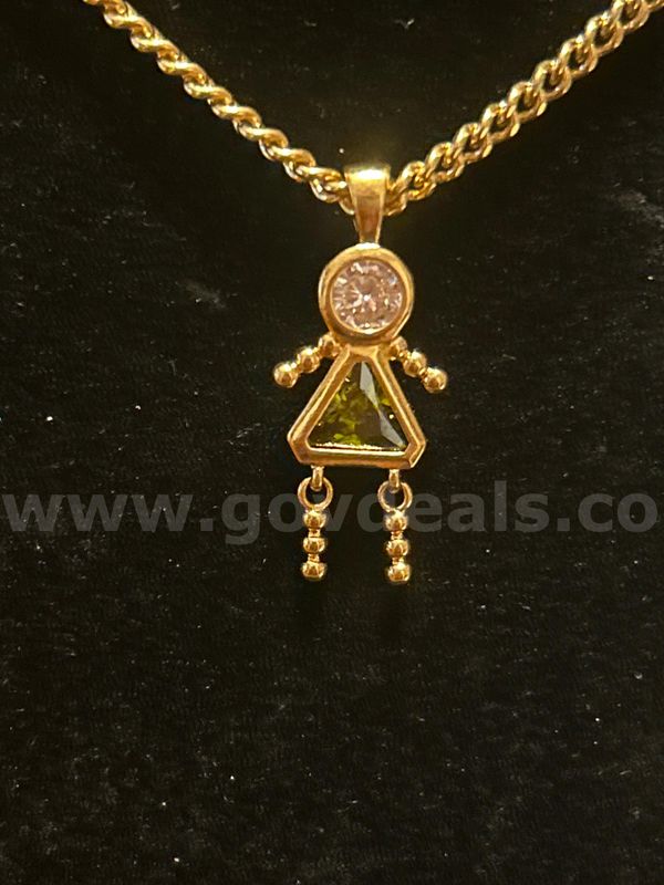 Beautiful, 16 Inch, 24k Gold, Small Chain Necklace W/Peridot Baby Boy Pendant Read⬇️