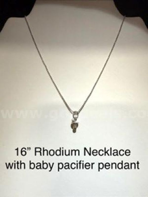 Adorable, Rhodium Clad (Silver), 16 Inch, Necklace W/Baby Pacifier Pendant