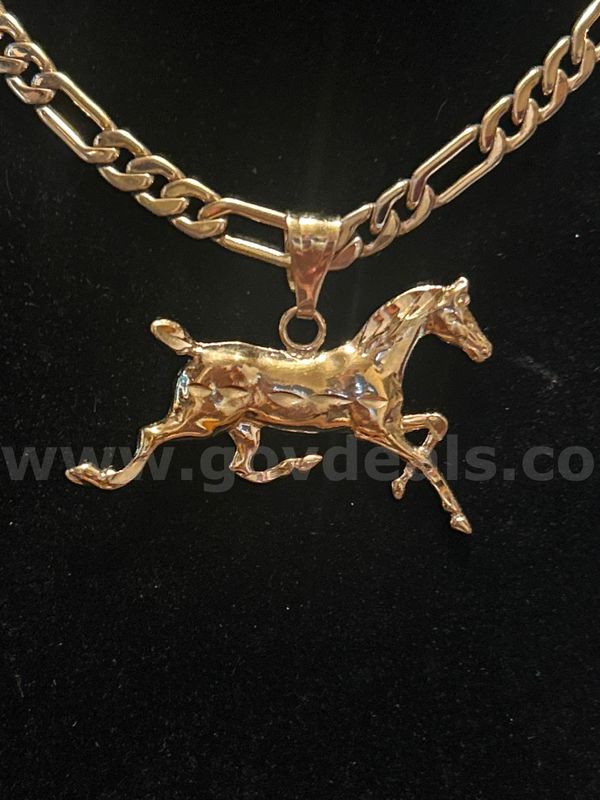 30” Figaro Necklace W/ Horse Pendant. 24K Real Gold Filled.