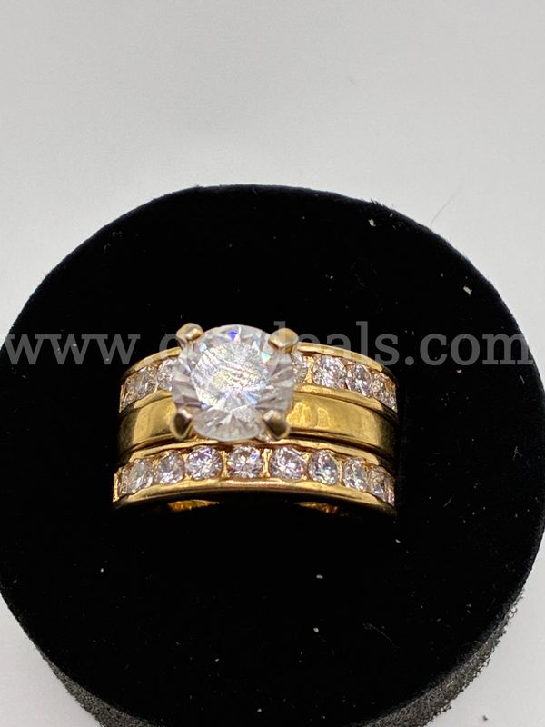 Size 4, CZ Bridal Ring Set 24K Real Gold Plated