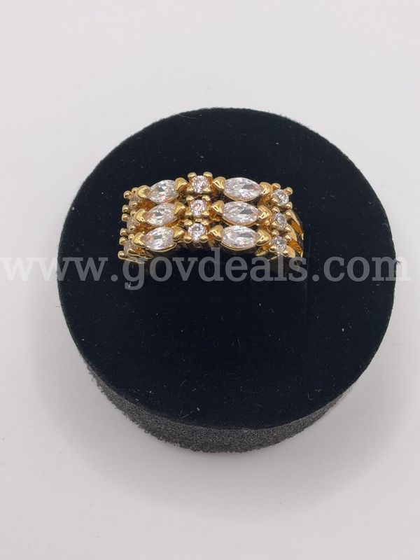 Size 7, CZ, Marquise Cluster, Wedding, Statement Ring, 24K Real Gold Plated