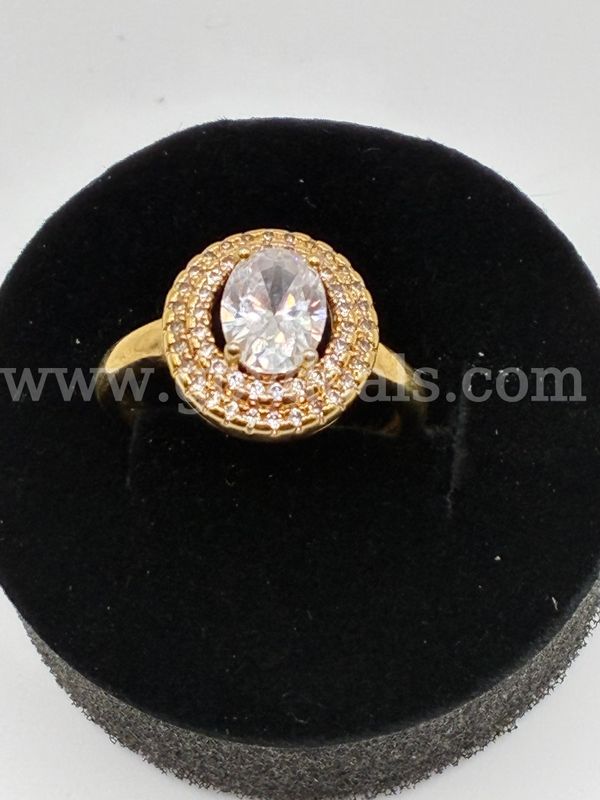 Stunning Ladies Size 6.5, CZ Oval-Halo Engagement Ring. 24k Real Gold Plated.