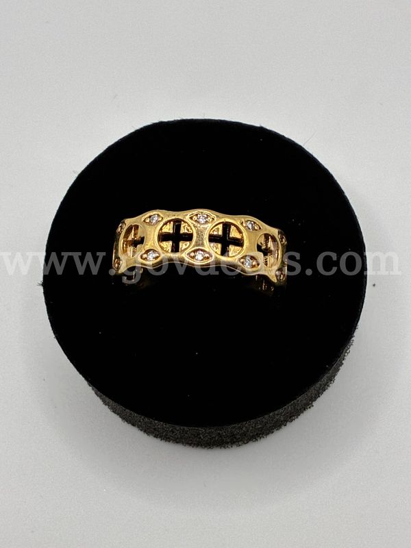 Size 8.5, CZ Cross Wedding Band 24K Real Gold Plated
