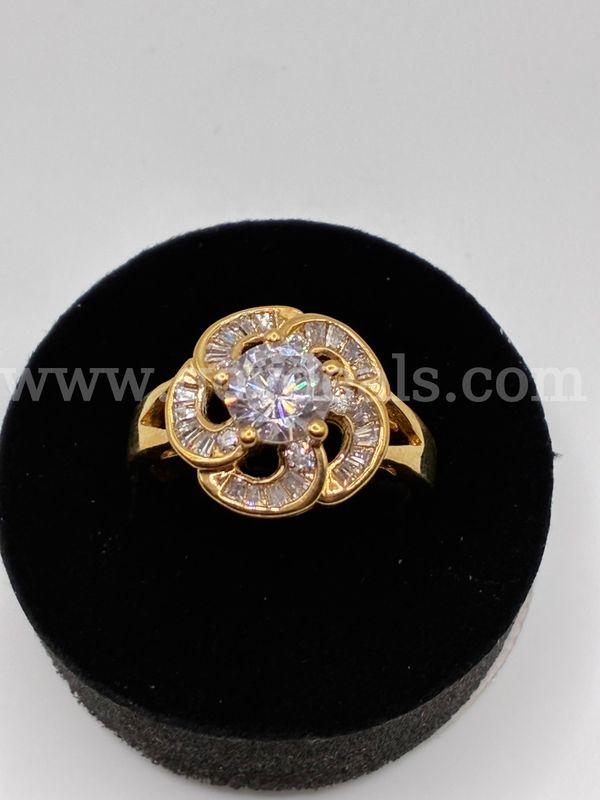 Size 9 , CZ Floral-Halo Engagement , Statement Ring 24K Real Gold Filled.