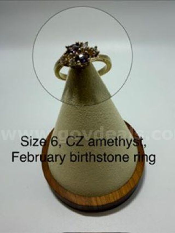 Beautiful, Real 24k Gold Plated, Size 6, Ladies, CZ Amethyst (February) Birthstone Ring