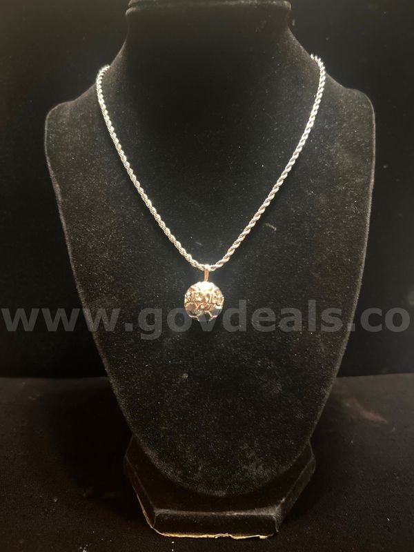 2mm , Rhodium Clad (Silver), 16” Diamond Cut Rope Chain, W Mexico Pendant.
