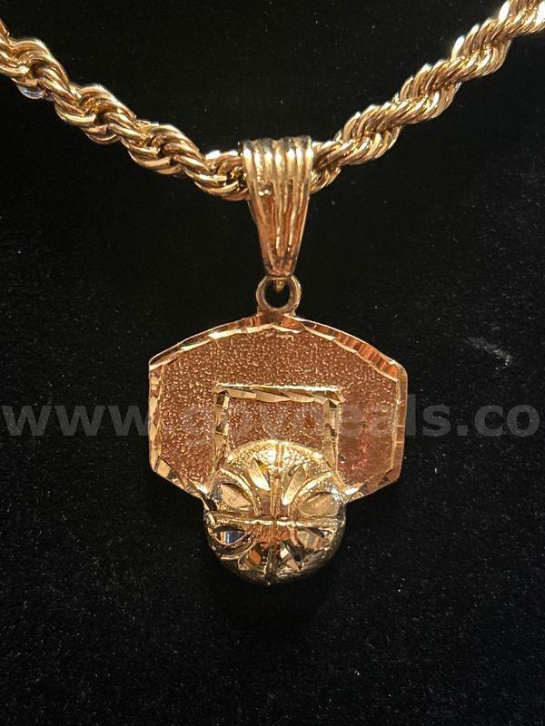 5 mm, 18 Inch , French Rope Chain, W/ Basketball Hoop Pendant 24K Real Gold Plated