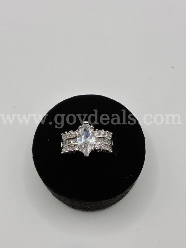 Size 4, Rhodium Clad (Silver),CZ, Marquise-cut Wedding Ring.