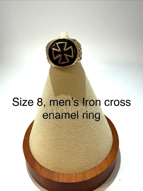 Beautiful, Men's, Size 8, Real 24k Gold Filled, Iron Cross Enamel Ring