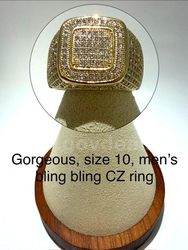Gorgeous, Size 10, Men's, Real 24k Gold Filled, CZ Bling Bling Ring