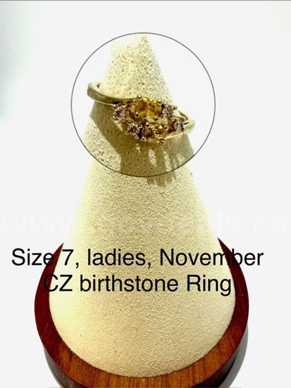 Beautiful, Ladies, Size 7, Real 24k Gold Filled, CZ Topaz (November) Birthstone Ring