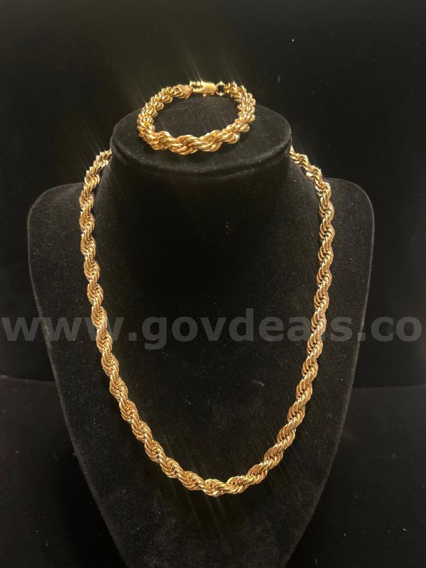6mm, 18 Inch & 7” Diamond Cut Rope Necklace & Bracelet SET!! 24k Real Gold Filled