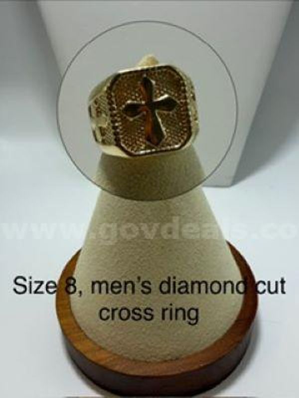 Gorgeous, Men's, Size 8, Real 24k Gold Filled, Diamond Cut Cross Ring
