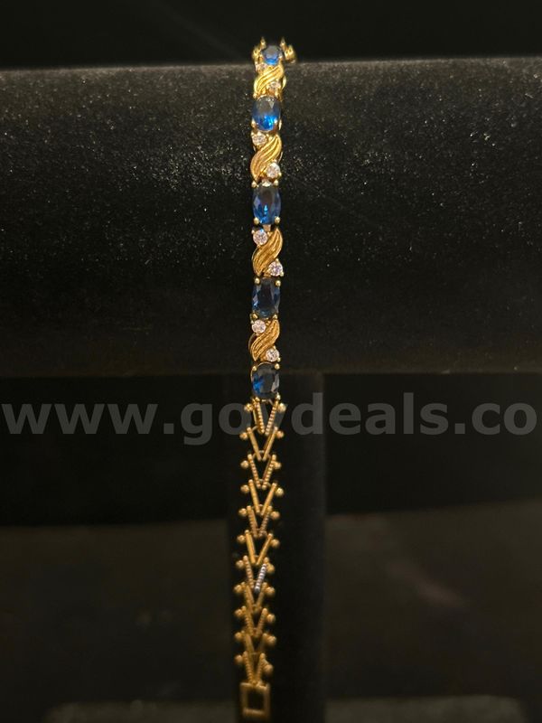 7 Inch, CZ Sapphire Tennis Bracelet, 24K Real Gold Filled.